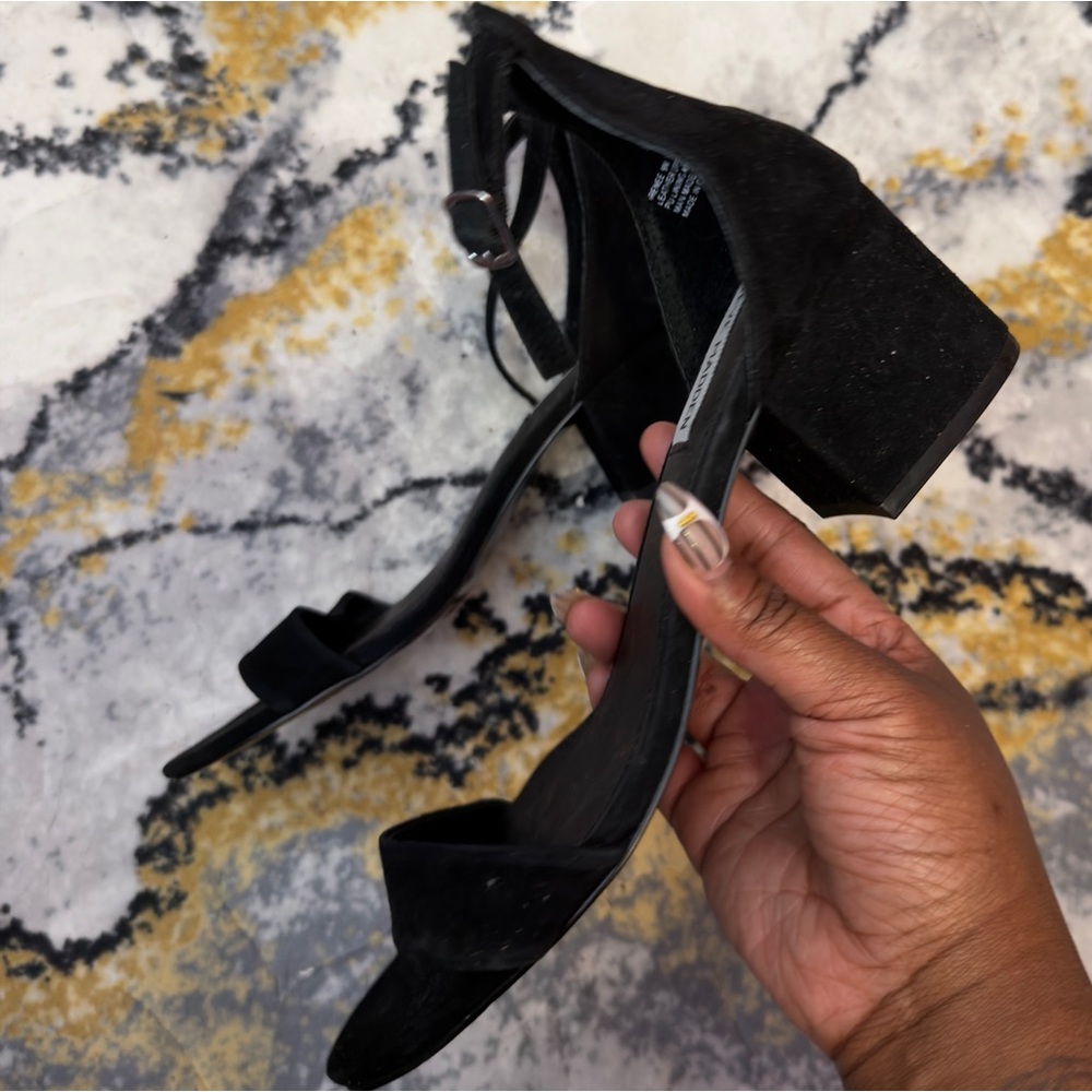 Steve Madden Sandals Block Heels 'Irenee' Black Suede-Fabric Size 9
